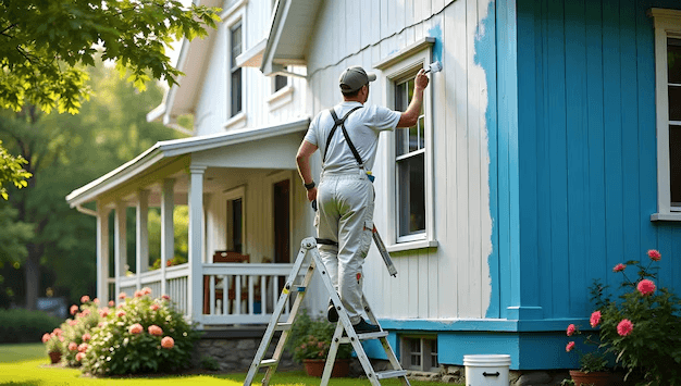 Professional painter working on interior walls