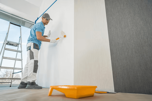 Exterior painting work on residential building