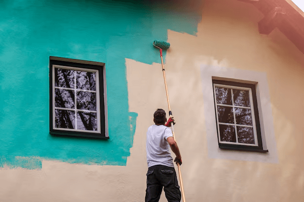 Exterior painting work on residential building